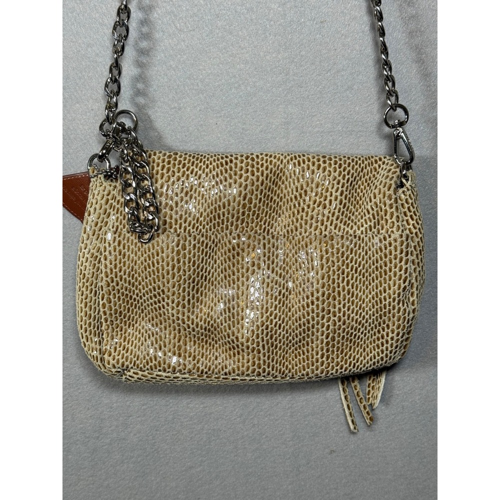 Sorial Beige Snakeskin Embossed Leather Crossbody Bag Silver Chain Strap Clutch - Picture 4 of 12